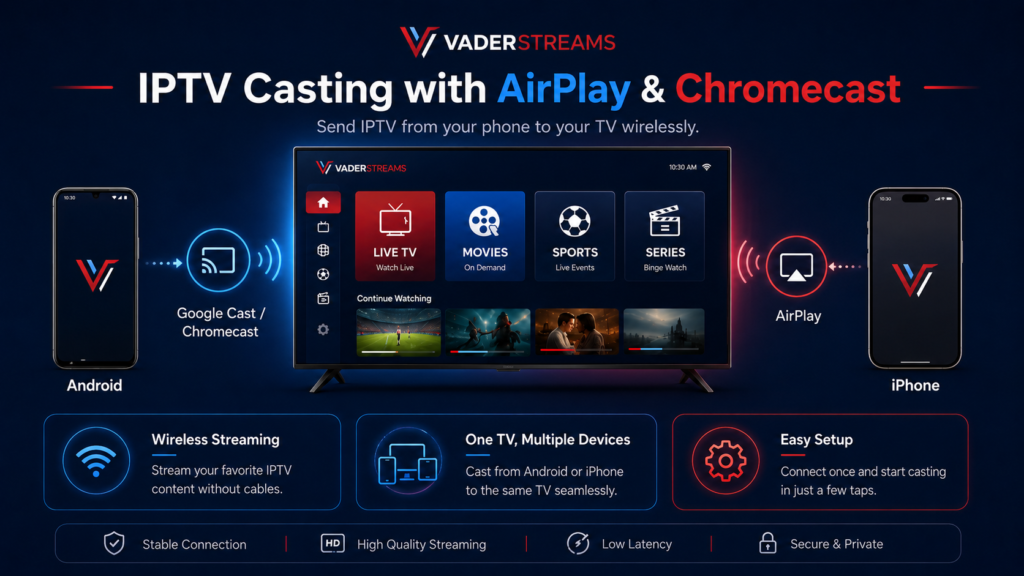 IPTV casting from Android and iPhone devices to a television using Google Cast and AirPlay